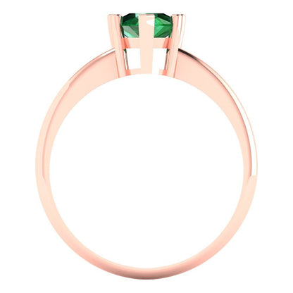 1.5 cttw Simulated Emerald Solitaire  Engagement Ring - Solid Rose Gold (VVS1, Pear Cut,9x6mm)