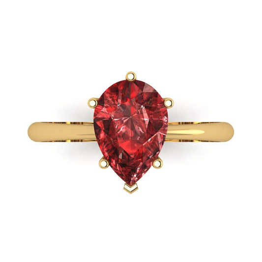 2 cttw Natural Garnet Solitaire  Engagement Ring - Solid Yellow Gold (VVS1, Pear Cut,10x7mm)