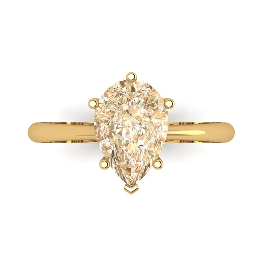 2 cttw Natural Morganite Solitaire  Engagement Ring - Solid Yellow Gold (VVS1, Pear Cut,10x7mm)