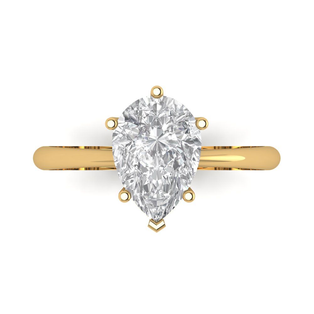 2 cttw Moissanite Solitaire  Engagement Ring - Solid Yellow Gold (VVS1, Pear Cut,10x7mm)