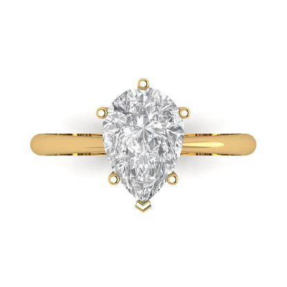 2 cttw Moissanite Solitaire  Engagement Ring - Solid Yellow Gold (VVS1, Pear Cut,10x7mm)