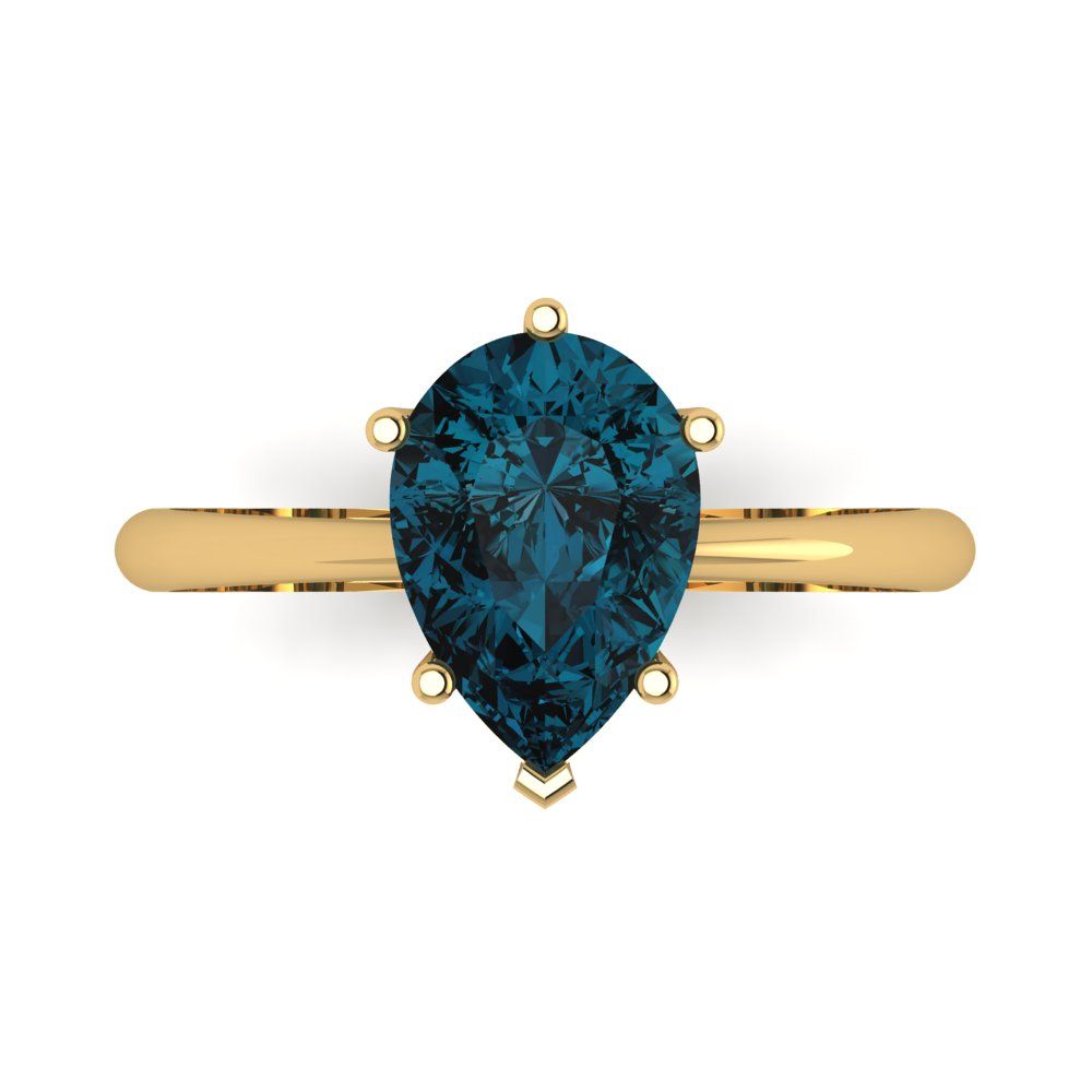 2 cttw Natural London Blue Topaz Solitaire  Engagement Ring - Solid Gold (Pear Cut,10x7mm)