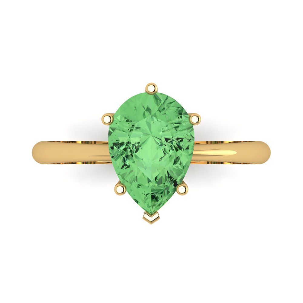 2 cttw Zirconia Simulated Green Diamond Solitaire  Engagement Ring - Solid Gold (VVS1, Pear Cut,10x7mm)