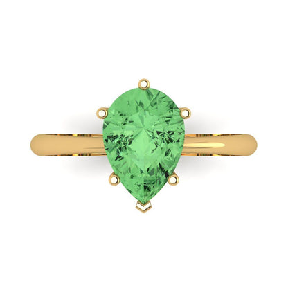2 cttw Zirconia Simulated Green Diamond Solitaire  Engagement Ring - Solid Gold (VVS1, Pear Cut,10x7mm)