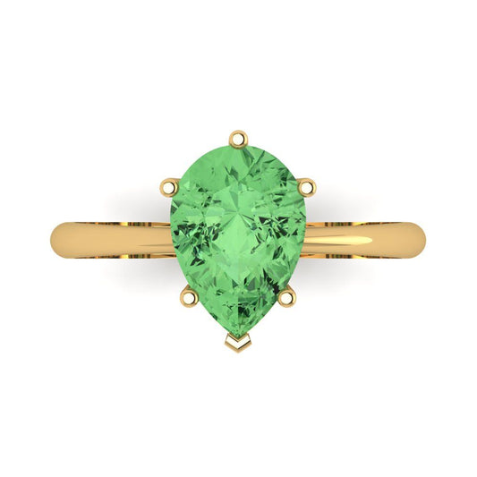 2 cttw Zirconia Simulated Green Diamond Solitaire  Engagement Ring - Solid Yellow Gold (VVS1, Pear Cut,10x7mm)