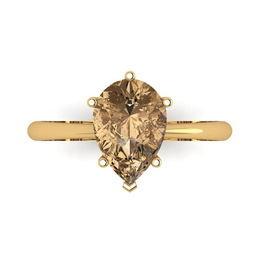 2 cttw Zirconia Simulated Champagne Diamond Solitaire  Engagement Ring - Solid Yellow Gold (VVS1, Pear Cut,10x7mm)