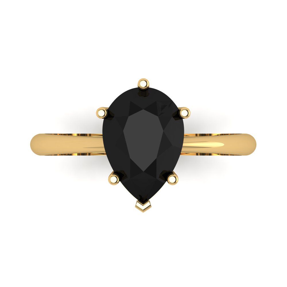 2 cttw Natural Onyx Solitaire  Engagement Ring - Solid Gold (Pear Cut,10x7mm)