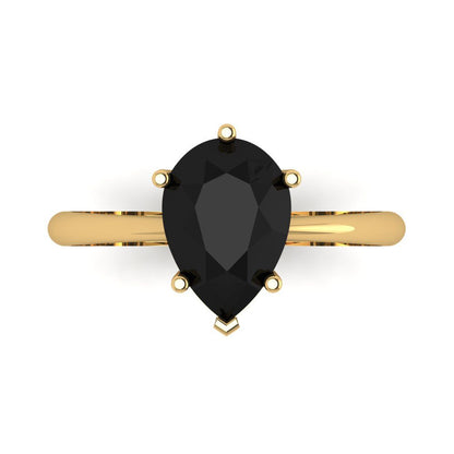 2 cttw Natural Onyx Solitaire  Engagement Ring - Solid Gold (Pear Cut,10x7mm)