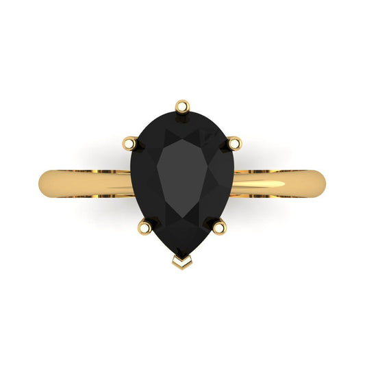 2 cttw Natural Onyx Solitaire  Engagement Ring - Solid Yellow Gold (VVS1, Pear Cut,10x7mm)