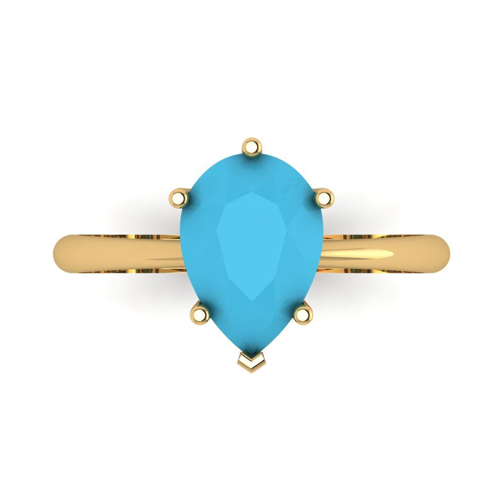 2 cttw Simulated Turquoise Solitaire  Engagement Ring - Solid Gold (Pear Cut,10x7mm)