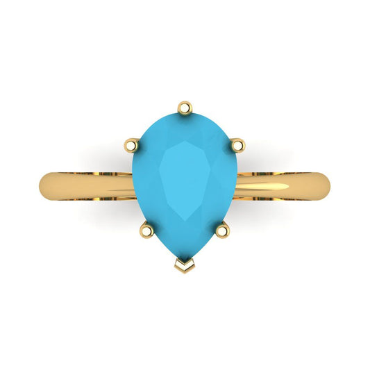 2 cttw Simulated Turquoise Solitaire  Engagement Ring - Solid Yellow Gold (VVS1, Pear Cut,10x7mm)