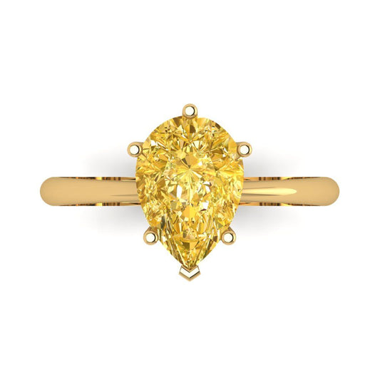 2 cttw Natural Citrine Solitaire  Engagement Ring - Solid Yellow Gold (VVS1, Pear Cut,10x7mm)