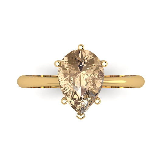 2 cttw Yellow Moissanite Solitaire  Engagement Ring - Solid Yellow Gold (VVS1, Pear Cut,10x7mm)