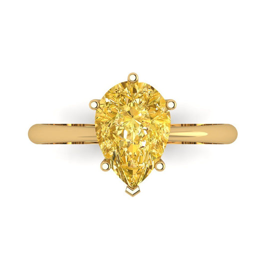 2 cttw Zirconia Simulated Yellow Diamond Solitaire  Engagement Ring - Solid Yellow Gold (VVS1, Pear Cut,10x7mm)