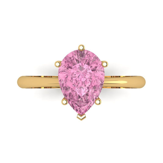 2 cttw Zirconia Simulated Pink Diamond Solitaire  Engagement Ring - Solid Yellow Gold (VVS1, Pear Cut,10x7mm)