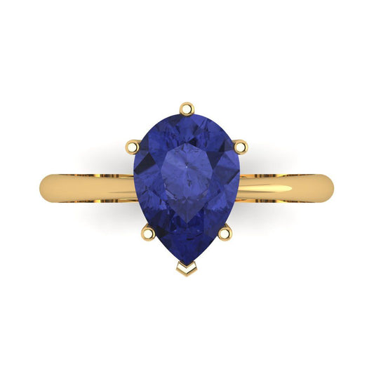 2 cttw Simulated Tanzanite Solitaire  Engagement Ring - Solid Yellow Gold (VVS1, Pear Cut,10x7mm)