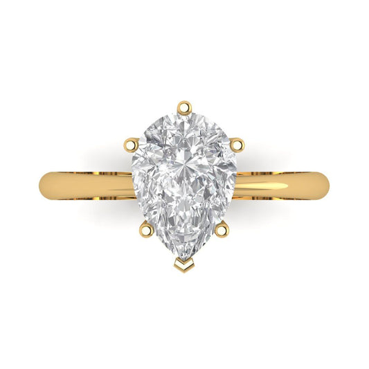 2 cttw Zirconia Simulated Diamond Solitaire  Engagement Ring - Solid Yellow Gold (VVS1, Pear Cut,10x7mm)