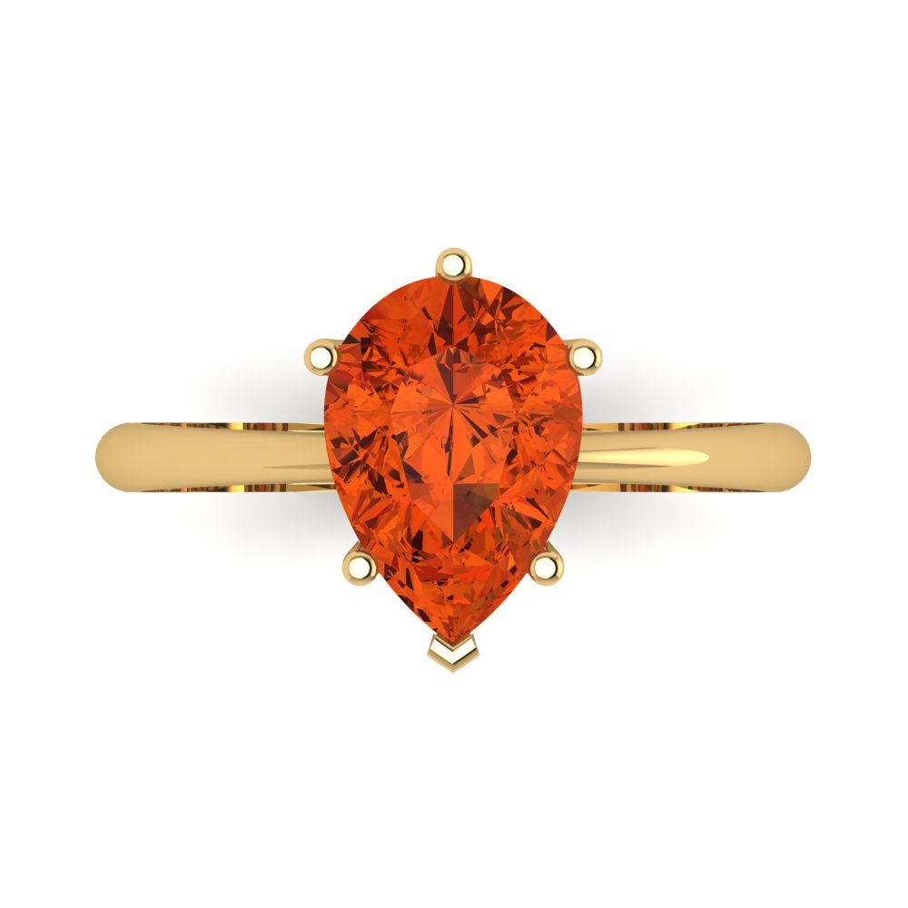 2 cttw Zirconia Simulated Red Diamond Solitaire  Engagement Ring - Solid Gold (VVS1, Pear Cut,10x7mm)