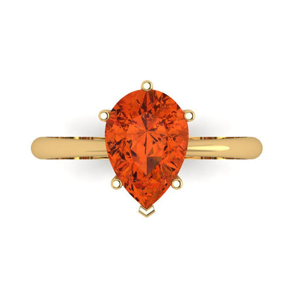 2 cttw Zirconia Simulated Red Diamond Solitaire  Engagement Ring - Solid Gold (VVS1, Pear Cut,10x7mm)