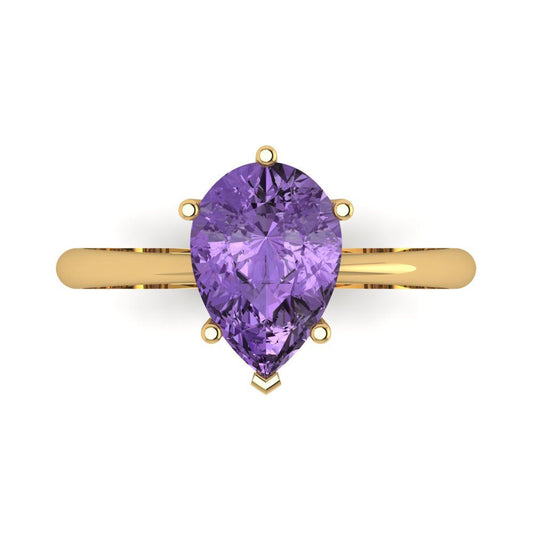 2 cttw Simulated Alexandrite Solitaire  Engagement Ring - Solid Yellow Gold (VVS1, Pear Cut,10x7mm)