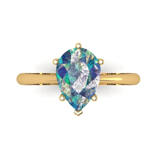 2 cttw Blue Moissanite Solitaire  Engagement Ring - Solid Yellow Gold (VVS1, Pear Cut,10x7mm)