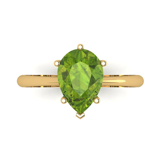 2 cttw Natural Peridot Solitaire  Engagement Ring - Solid Yellow Gold (VVS1, Pear Cut,10x7mm)
