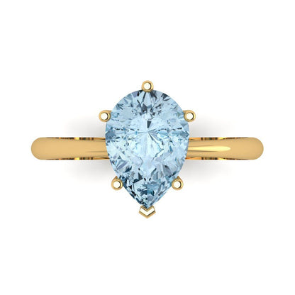 2 cttw Natural Aquamarine Solitaire  Engagement Ring - Solid Gold (Pear Cut,10x7mm)