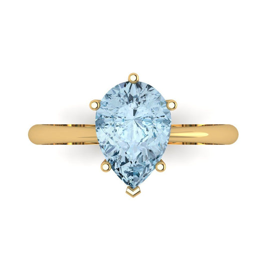 2 cttw Natural Aquamarine Solitaire  Engagement Ring - Solid Yellow Gold (VVS1, Pear Cut,10x7mm)