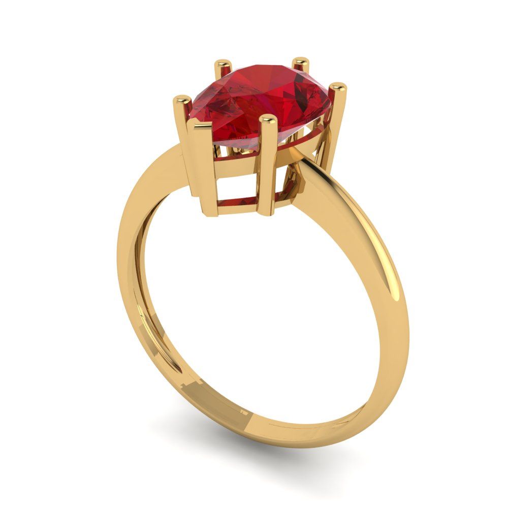 2 cttw Simulated Ruby Solitaire  Engagement Ring - Solid Yellow Gold (VVS1, Pear Cut,10x7mm)