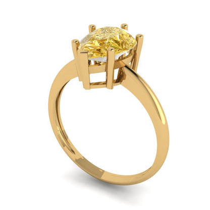 2 cttw Zirconia Simulated Yellow Diamond Solitaire  Engagement Ring - Solid Gold (VVS1, Pear Cut,10x7mm)