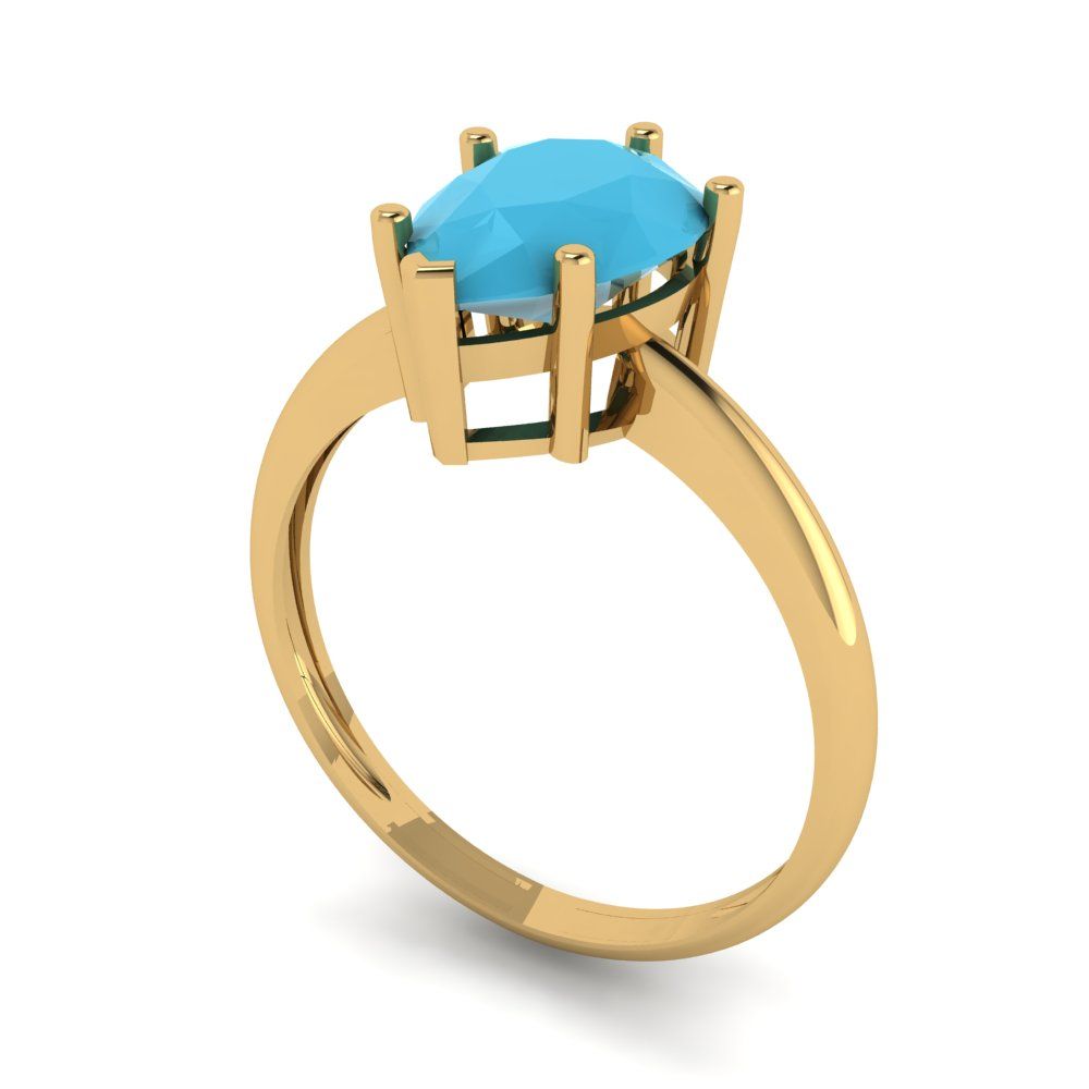 2 cttw Simulated Turquoise Solitaire  Engagement Ring - Solid Gold (Pear Cut,10x7mm)