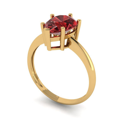 2 cttw Natural Garnet Solitaire  Engagement Ring - Solid Gold (Pear Cut,10x7mm)
