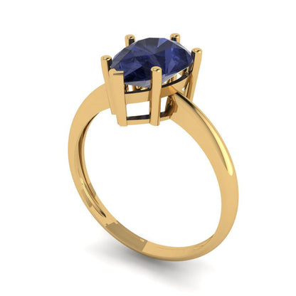 2 cttw Simulated Blue Sapphire Solitaire  Engagement Ring - Solid Gold (Pear Cut,10x7mm)