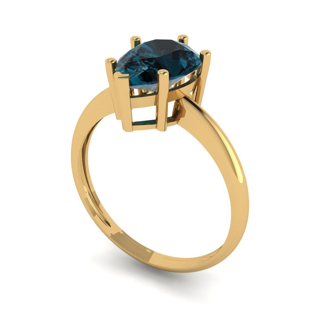 2 cttw Natural London Blue Topaz Solitaire  Engagement Ring - Solid Gold (Pear Cut,10x7mm)