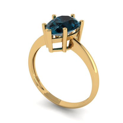 2 cttw Natural London Blue Topaz Solitaire  Engagement Ring - Solid Gold (Pear Cut,10x7mm)