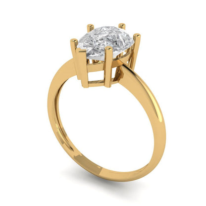 2 cttw Moissanite Solitaire  Engagement Ring - Solid Yellow Gold (VVS1, Pear Cut,10x7mm)