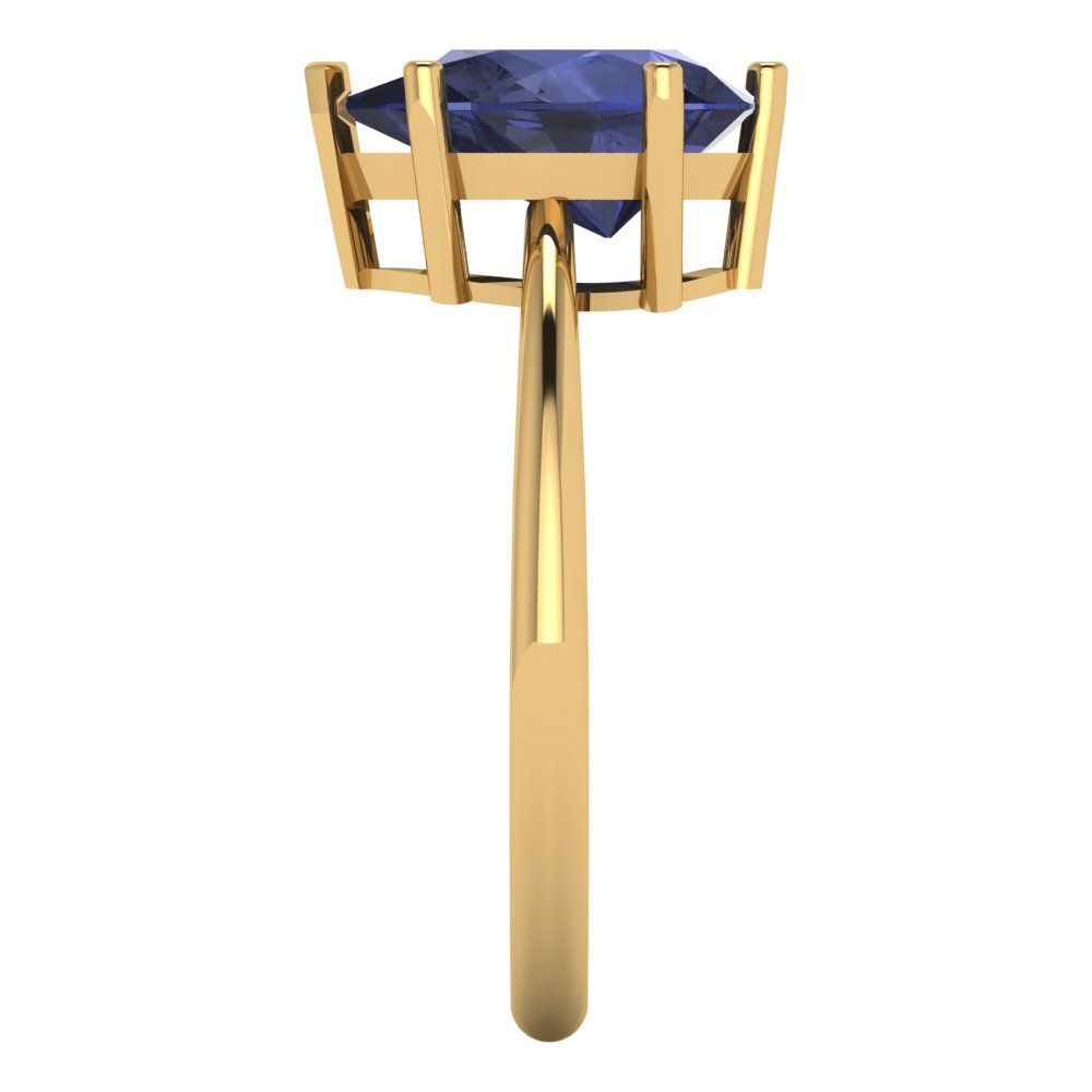 2 cttw Simulated Blue Sapphire Solitaire  Engagement Ring - Solid Gold (Pear Cut,10x7mm)