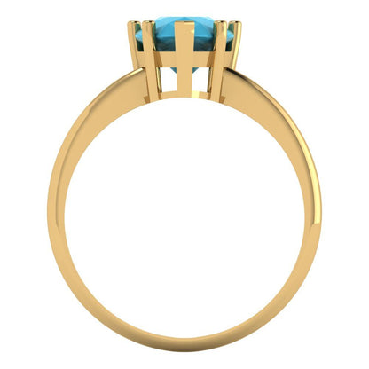 2 cttw Simulated Turquoise Solitaire  Engagement Ring - Solid Gold (Pear Cut,10x7mm)