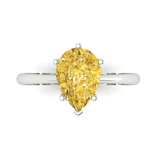 2 cttw Natural Citrine Solitaire  Engagement Ring - Solid White Gold (VVS1, Pear Cut,10x7mm)
