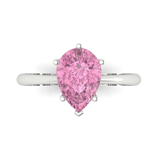2 cttw Zirconia Simulated Pink Diamond Solitaire  Engagement Ring - Solid White Gold (VVS1, Pear Cut,10x7mm)