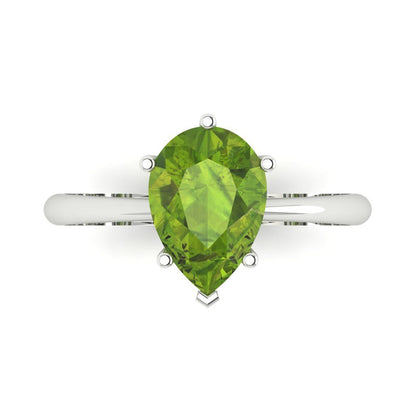 2 cttw Natural Peridot Solitaire  Engagement Ring - Solid Gold (Pear Cut,10x7mm)