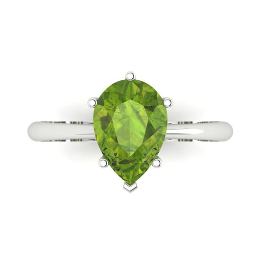 2 cttw Natural Peridot Solitaire  Engagement Ring - Solid White Gold (VVS1, Pear Cut,10x7mm)