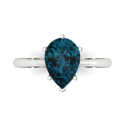 2 cttw Natural London Blue Topaz Solitaire  Engagement Ring - Solid Gold (Pear Cut,10x7mm)