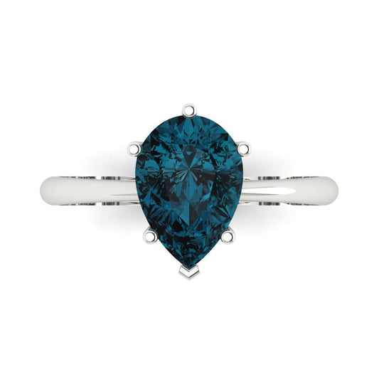2 cttw Natural London Blue Topaz Solitaire  Engagement Ring - Solid White Gold (VVS1, Pear Cut,10x7mm)