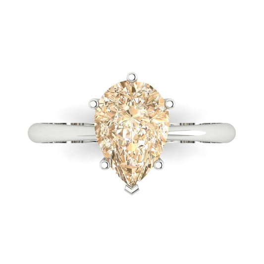 2 cttw Natural Morganite Solitaire  Engagement Ring - Solid White Gold (VVS1, Pear Cut,10x7mm)