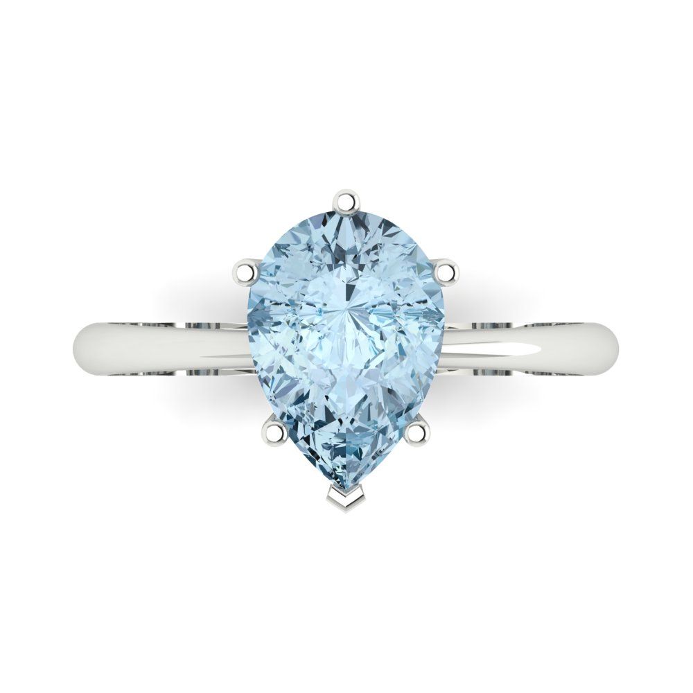 2 cttw Natural Swiss Blue Topaz Solitaire  Engagement Ring - Solid Gold (Pear Cut,10x7mm)