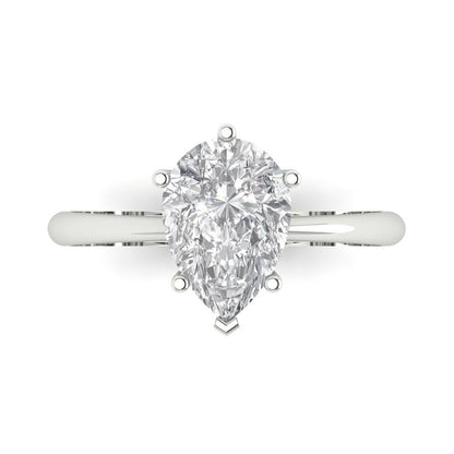 2 cttw Certified Moissanite Solitaire  Engagement Ring - Solid Gold (VVS1, D-F,Pear Cut,10x7mm)