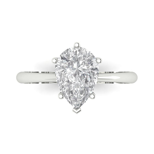 2 cttw Moissanite Solitaire  Engagement Ring - Solid White Gold (VVS1, Pear Cut,10x7mm)