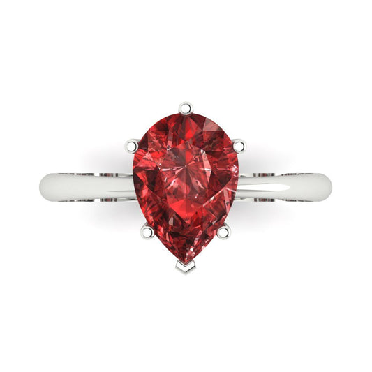 2 cttw Natural Garnet Solitaire  Engagement Ring - Solid White Gold (VVS1, Pear Cut,10x7mm)