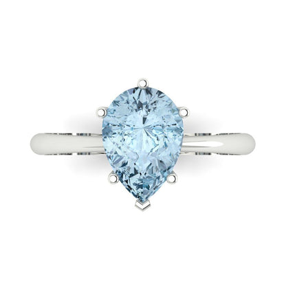 2 cttw Natural Aquamarine Solitaire  Engagement Ring - Solid Gold (Pear Cut,10x7mm)
